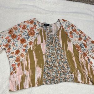 Floral and Striped Blouse with Earthy Tones